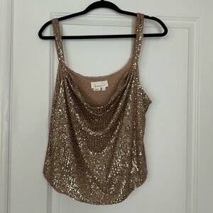 Anthropologie Cowl Neck Gold Sequin Top